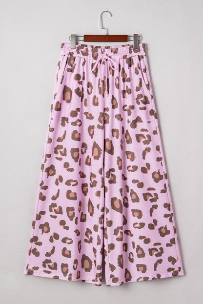 Leopard Drawstring High Waist Pocketed Pants