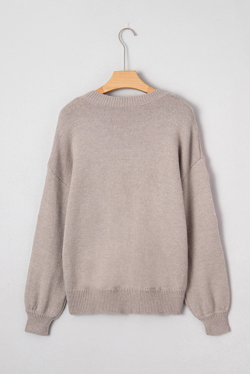 Floral Embroider Sleeve Round Neck Loose Sweater
