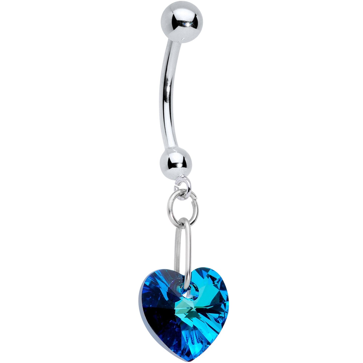14K White Gold Blue Heart Belly Ring Created with Crystals