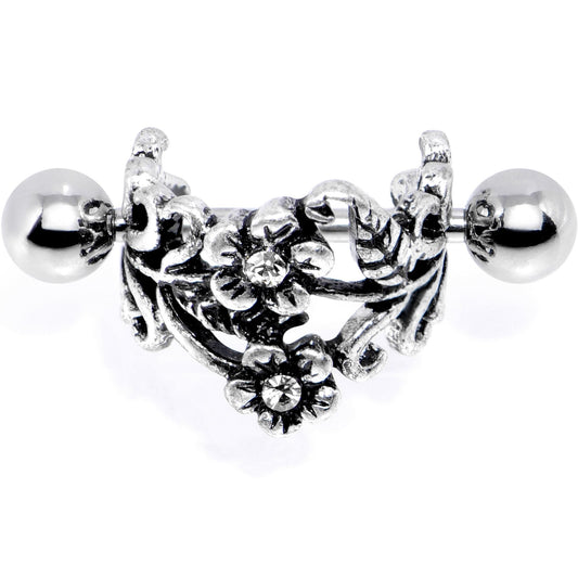 16G 1/2 Clear Gem Double Daisy Flower Cuff Cartilage Earring