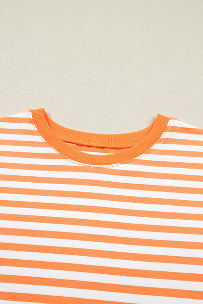 Stripe 3/4 Sleeve Exposed Seam Pullover Top