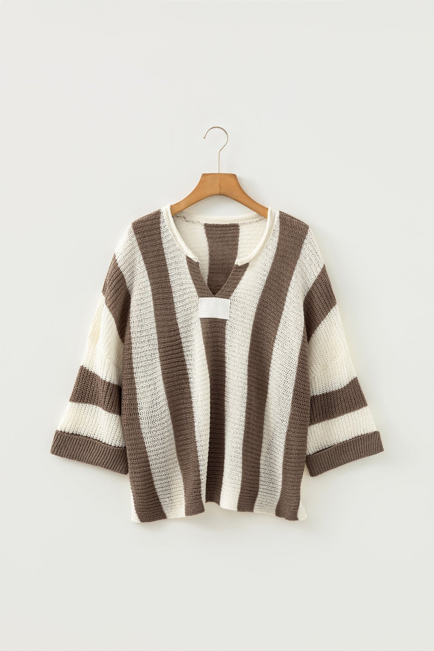 Colorblock Stripe V-Neck Bracelet Sleeve Sweater