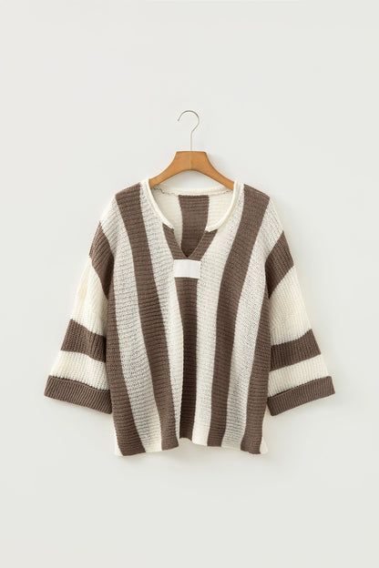 Colorblock Stripe V-Neck Bracelet Sleeve Sweater