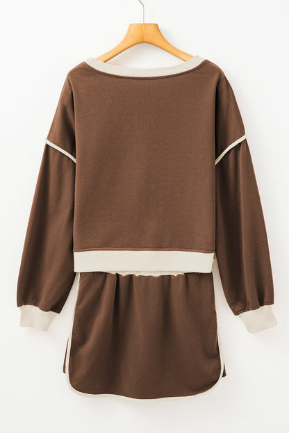 Colorblock Long Sleeve Top and Skort Set