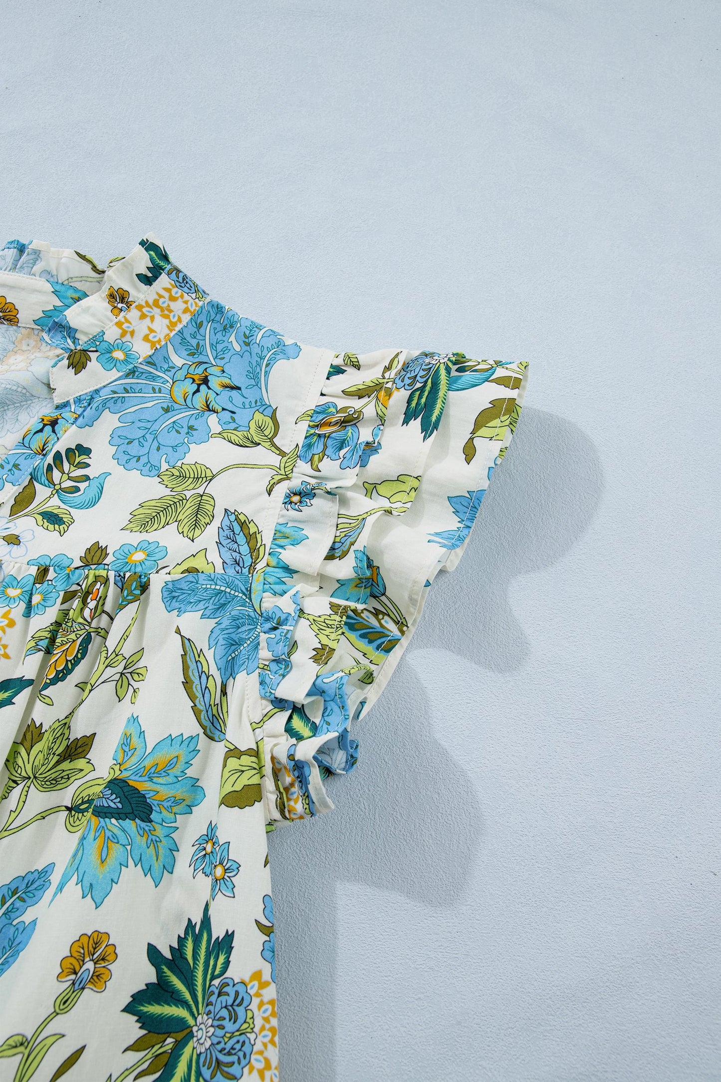 Floral V-Neck Triple Ruffle Mini Dress