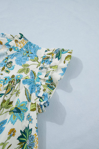 Floral V-Neck Triple Ruffle Mini Dress