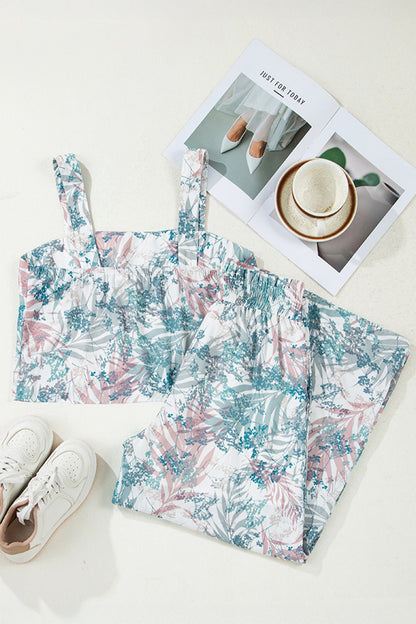 Tropical Palm Crop Tank & Wide-Leg Pants Set