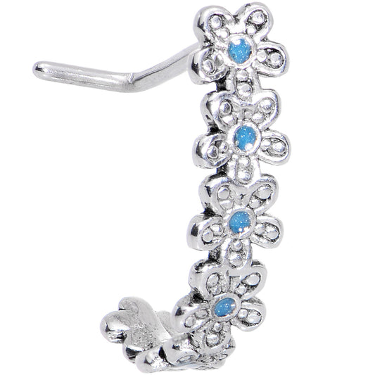 20G Blue Belle Daisy Flower Chain Faux Hoop L Shaped Nose Ring