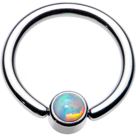 14G 3/8 White Faux Opal 4mm Disc BCR Captive Ring