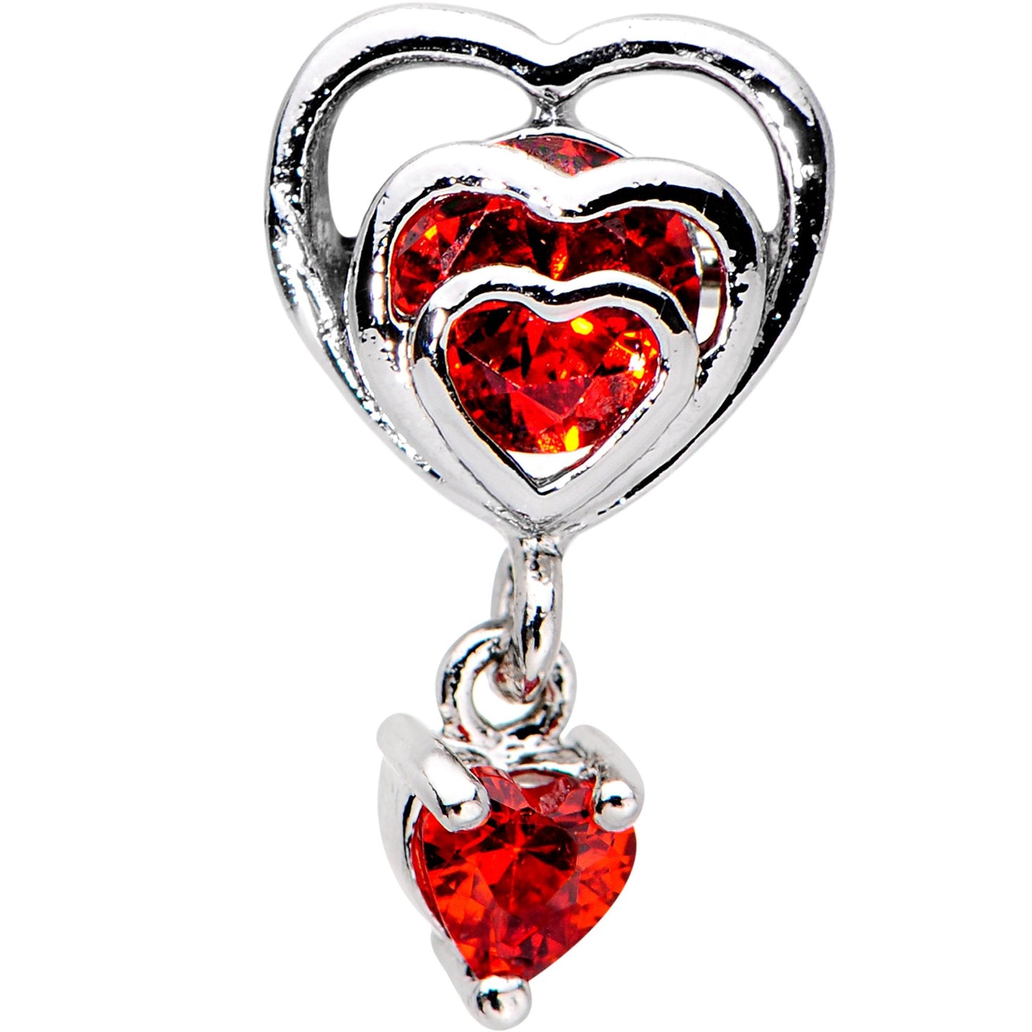 16G 1/4 Red CZ Gem Triple Heart Dangle Cartilage Tragus Earring