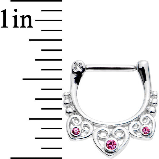16G 5/16 Pink Gem Heap of Hearts Septum Clicker