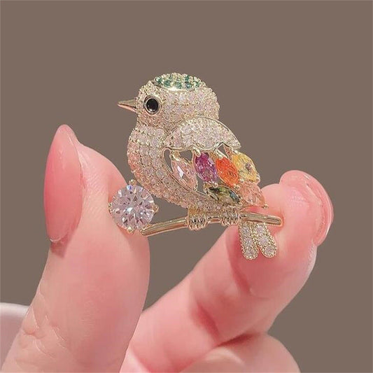 Full Diamond Animal Magpie Bird Brooch