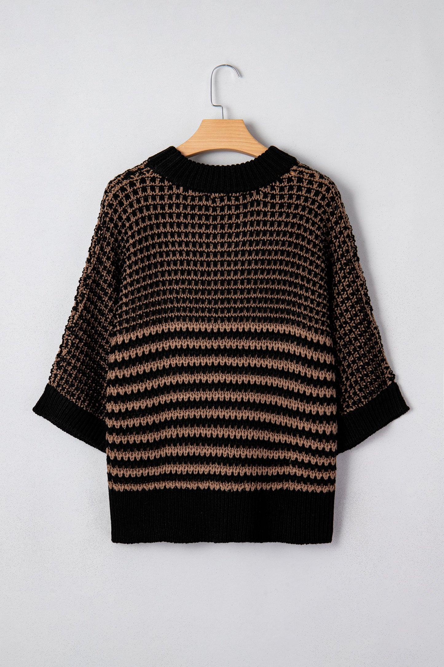 3/4 Stripe Draped Sleeve Slouchy Sweater