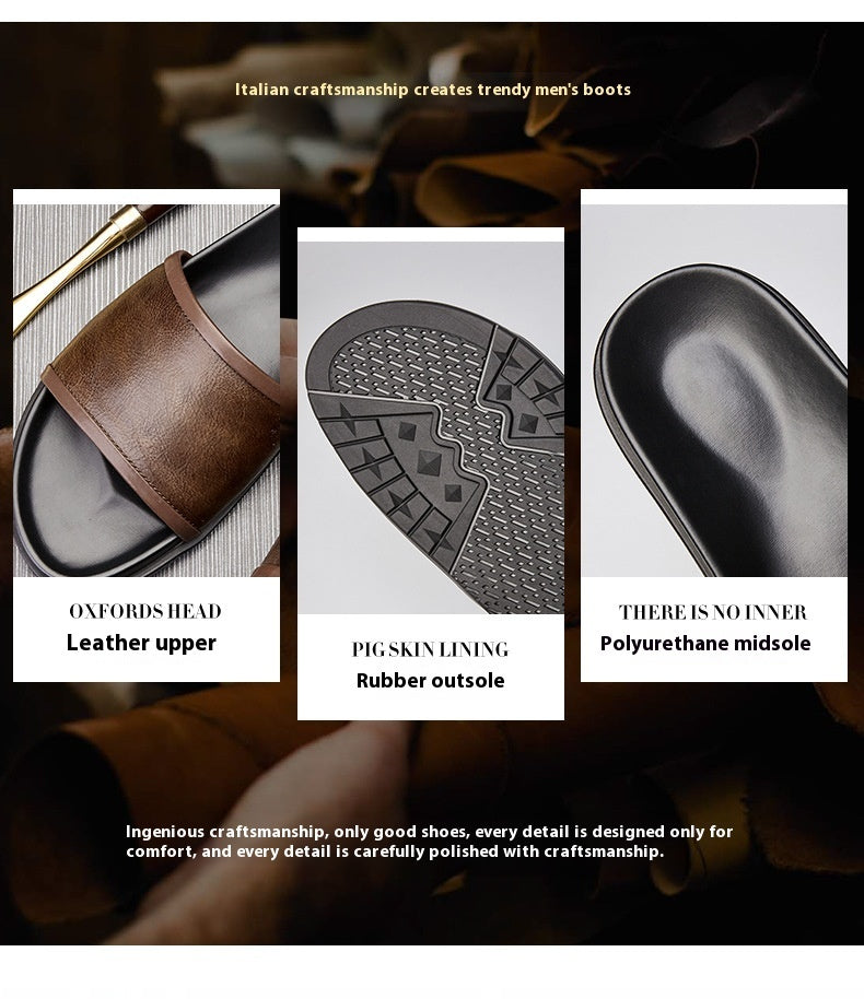 Men's Genuine Leather Outdoor Non-slip Summer Slippers