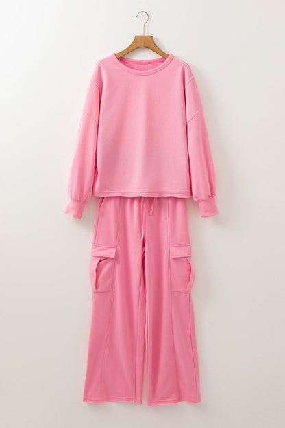Solid Patchwork Top and Pants Set