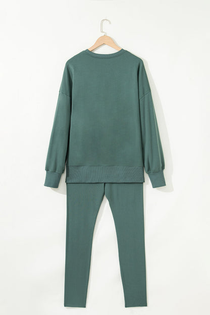 Solid Side Slit Sweatshirt and Leggings Set