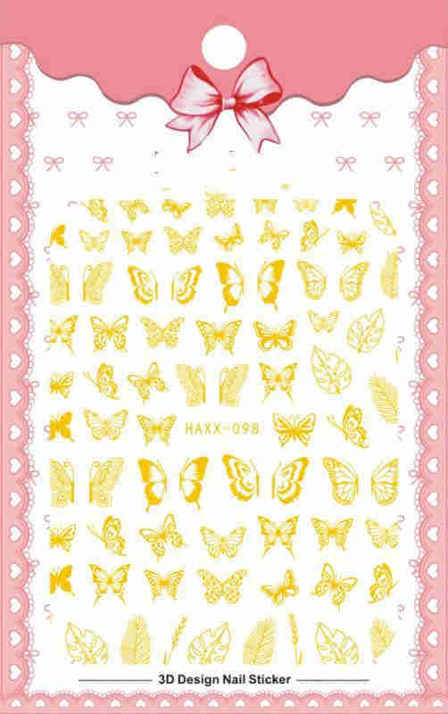 Black Butterfly Nails Stickers White Flower Adhesive