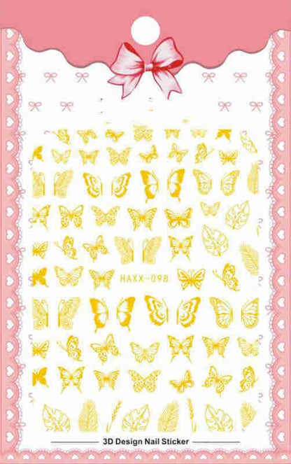 Black Butterfly Nails Stickers White Flower Adhesive