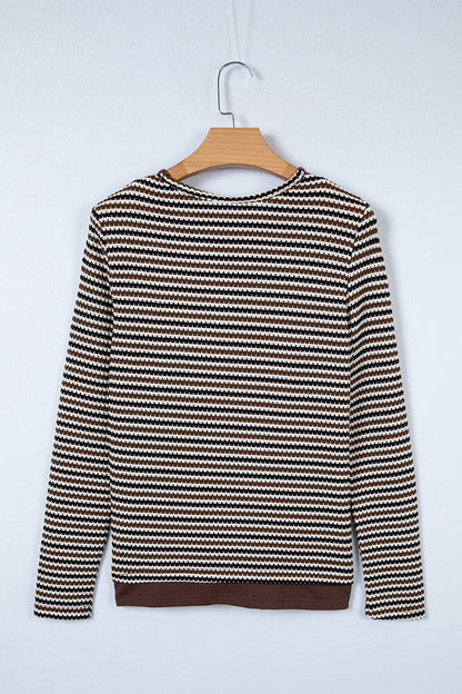 Stripe Textured Knit Long Sleeve T-Shirt