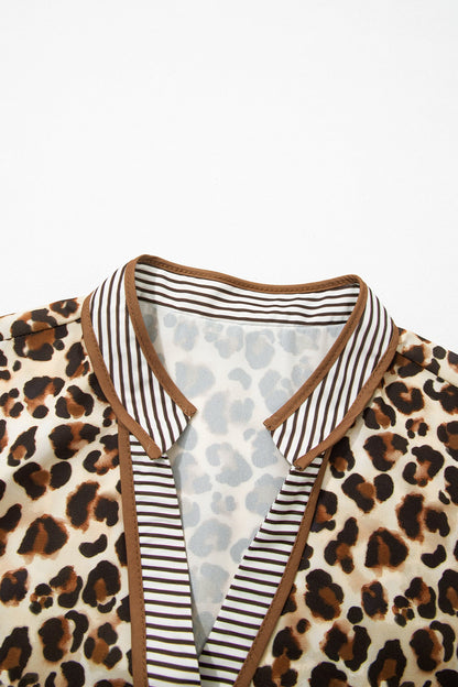 Leopard Stripe Trim V-Neck Mini Dress