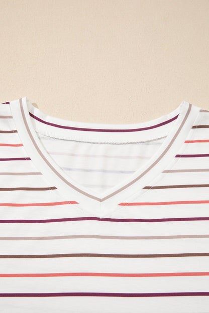 Plus Size Stripe V-Neck Casual Tee