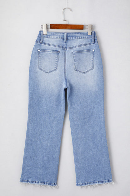 Solid Mineral Wash Raw Hem Flared Jeans