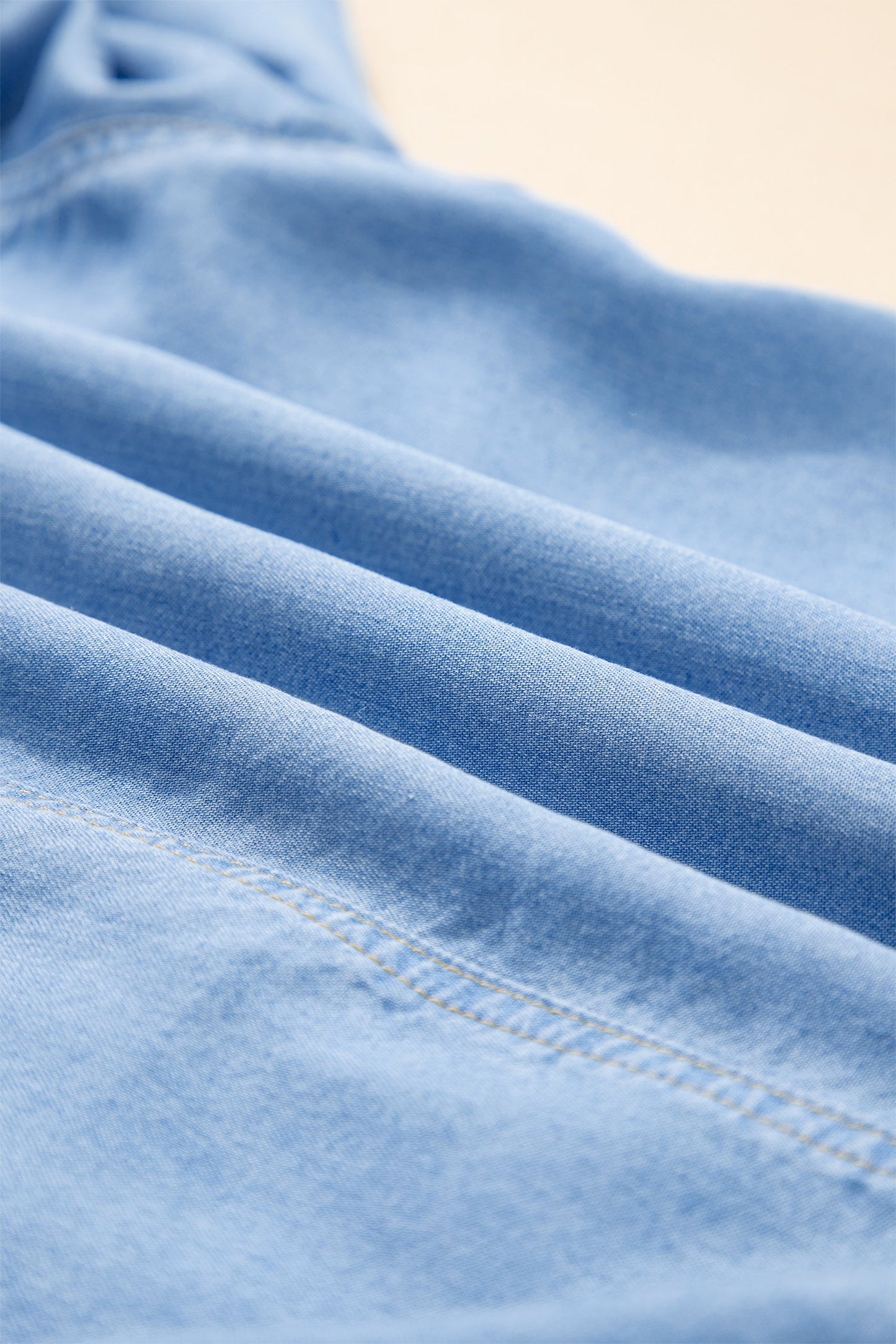 Half Sleeve Ruffle High-Low Chambray Shirt