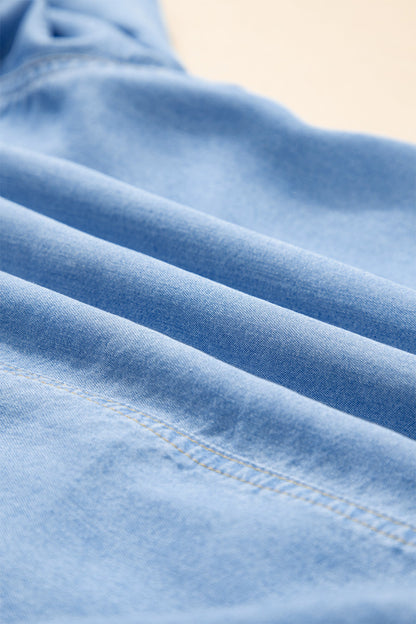 Half Sleeve Ruffle High-Low Chambray Shirt