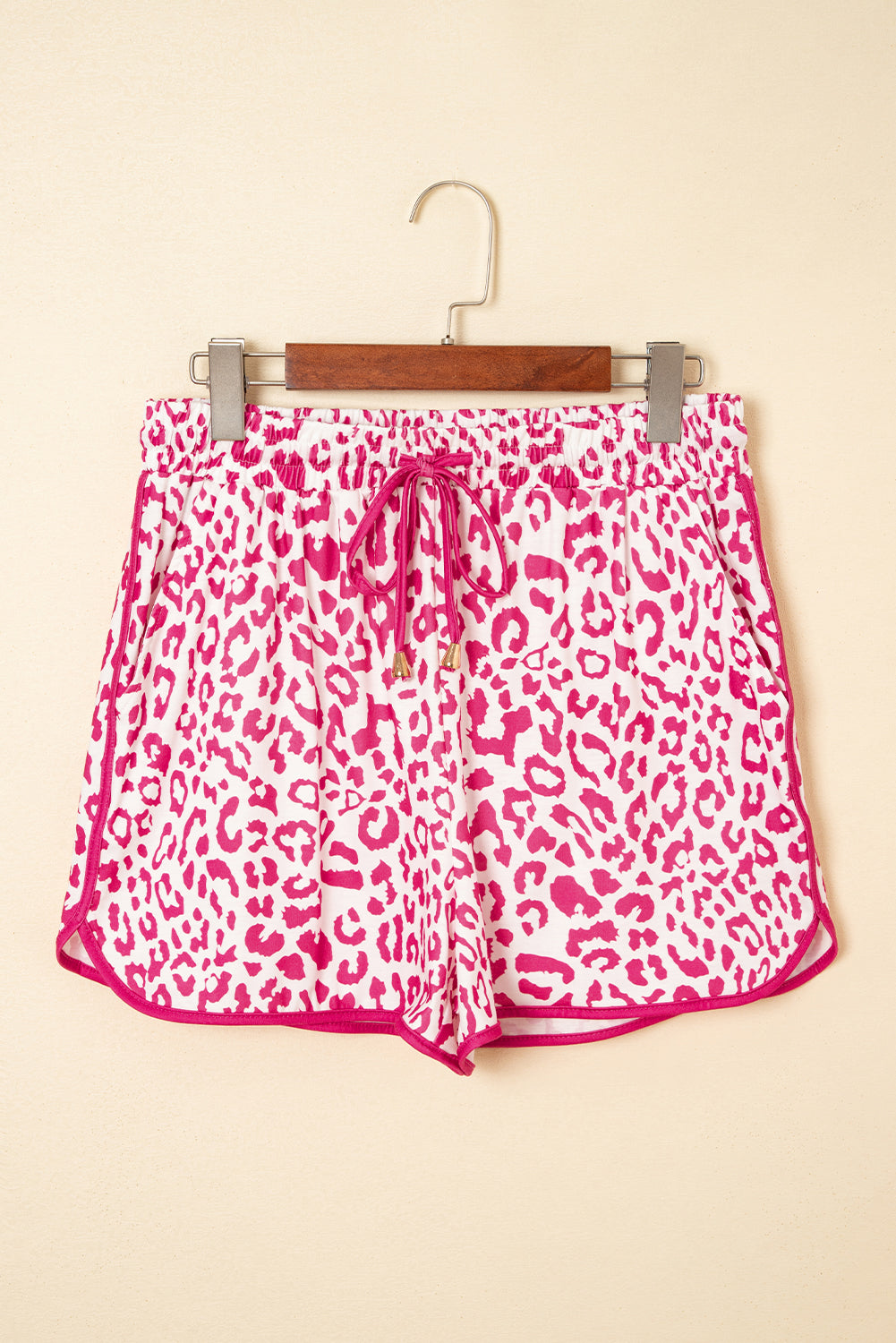 Leopard Lace-Up Contrast Trim Elastic Waistband Casual Shorts