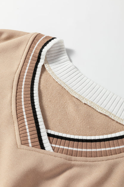 Varsity Contrast Stripe Trim V-Neck Sweatshirt