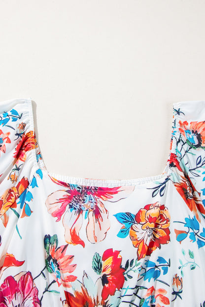 Plus Size Floral Puff Sleeve Flowy Dress