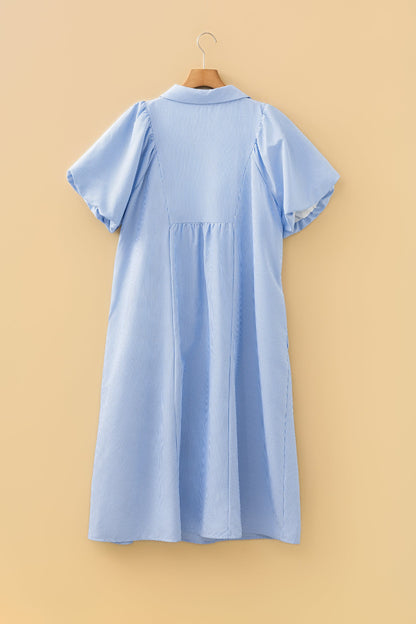Plus-Size Stripe Shirred-Collar V-Neck Midi Dress