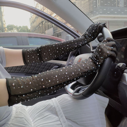 Cosplay Rhinestone Lace Mesh Gloves