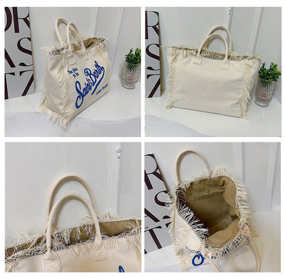 Korean-style Letter Tassel Canvas Shoulder Bag