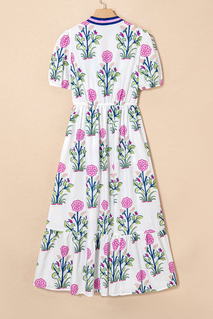Floral Puff Sleeve V-Neck Maxi Dress