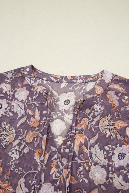 Boho Floral 3/4 Sleeve Babydoll Blouse