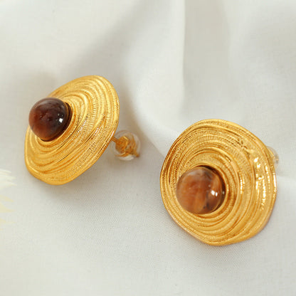 European American Tigereye Gold Earrings
