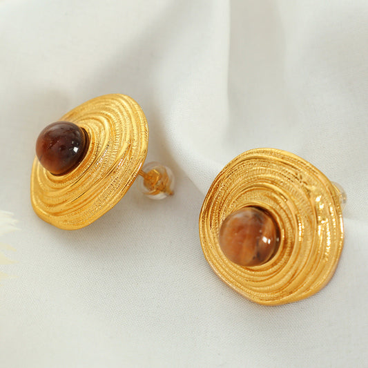 European American Tigereye Gold Earrings