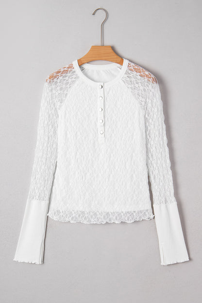 Lace Sheer Long Sleeve Henley Top