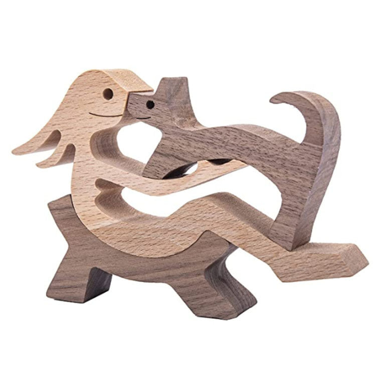 DIY Wooden Dog Figurine Sculpture Home Decor