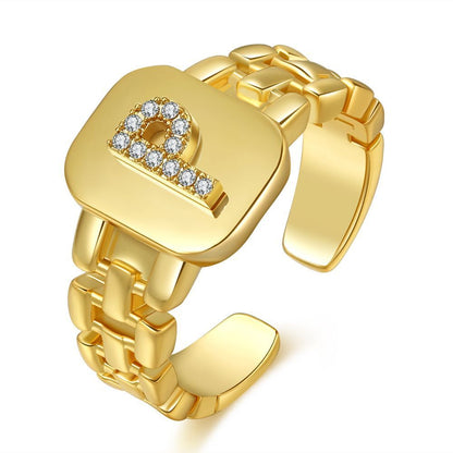 Letter Series Gold-plated Zircon Strap Design Ring