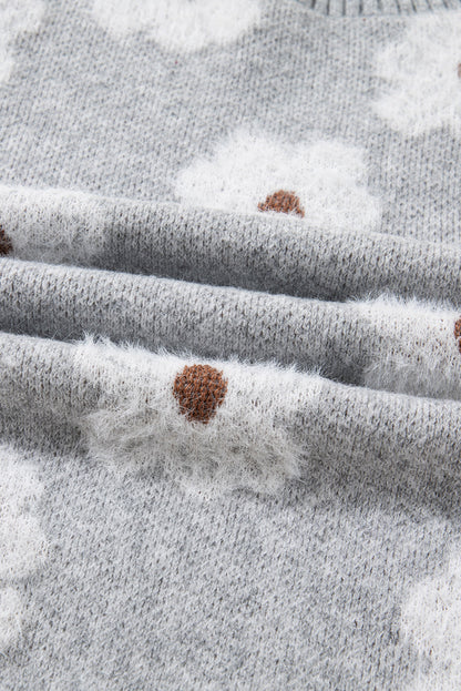 Floral V-Neck Drop Shoulder Baggy Sweater