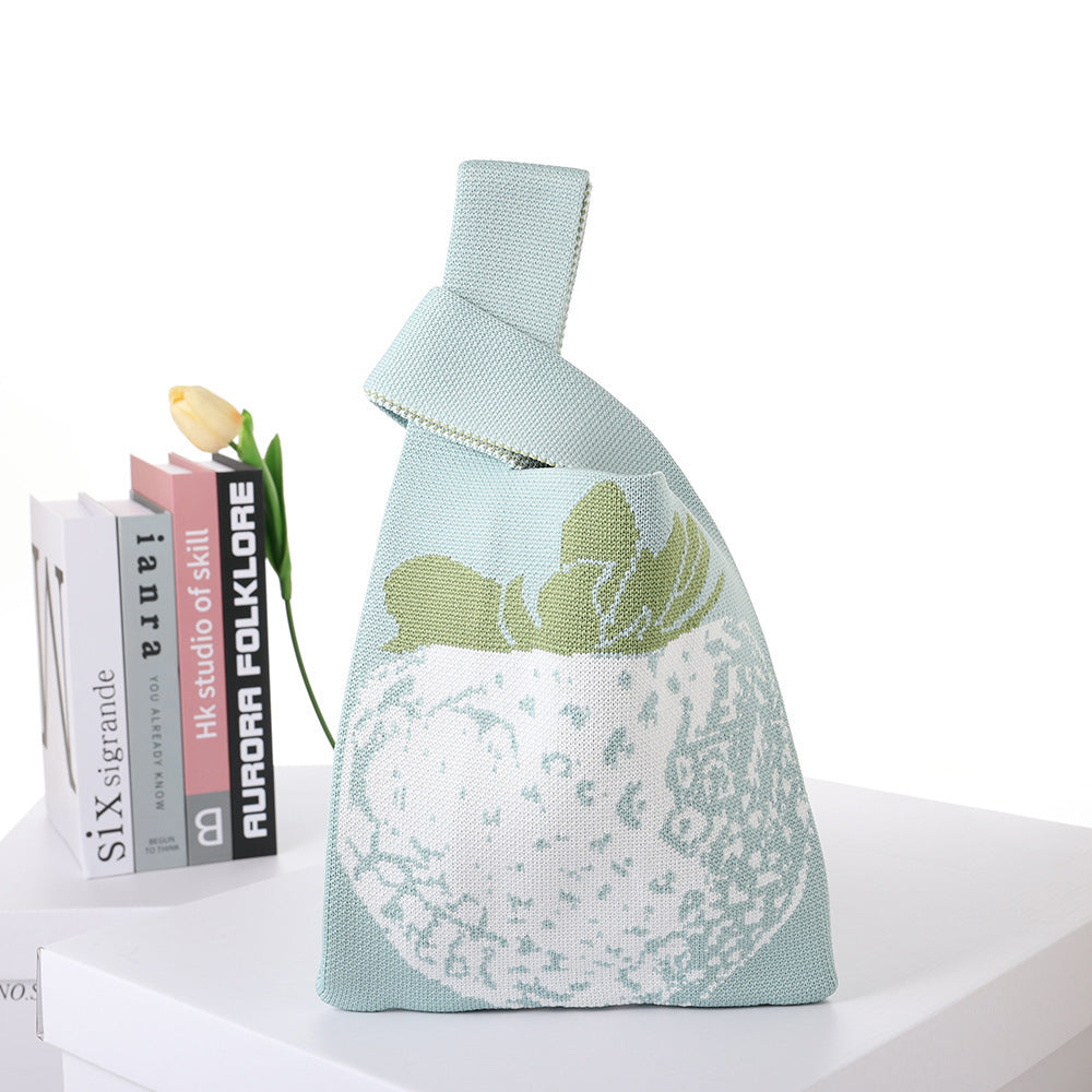 Checkerboard Knitted Shopping Tote