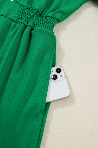 Contrast Patchwork Half-Zip Elastic Waist Dress