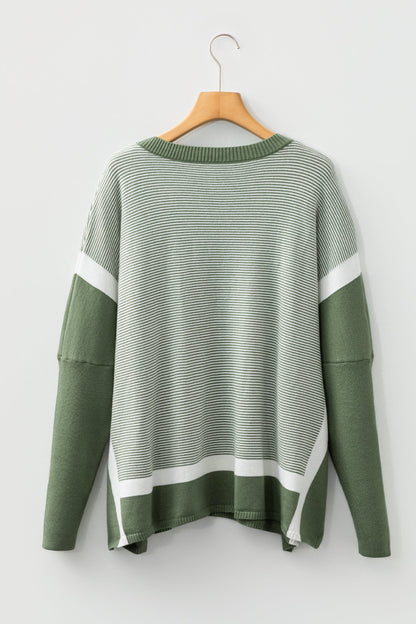 Stripe Colorblock Patchwork Dolman Sleeve Sweater
