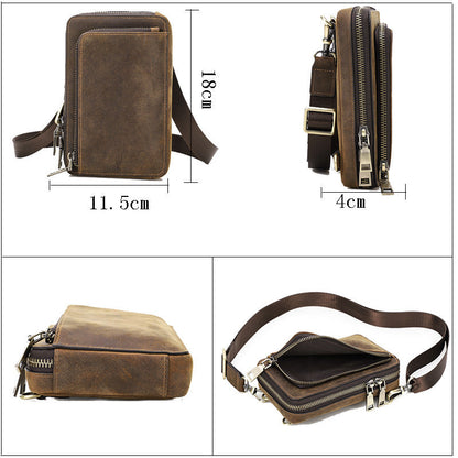 Retro Crazy Horse Men's Crossbody Phone Bag