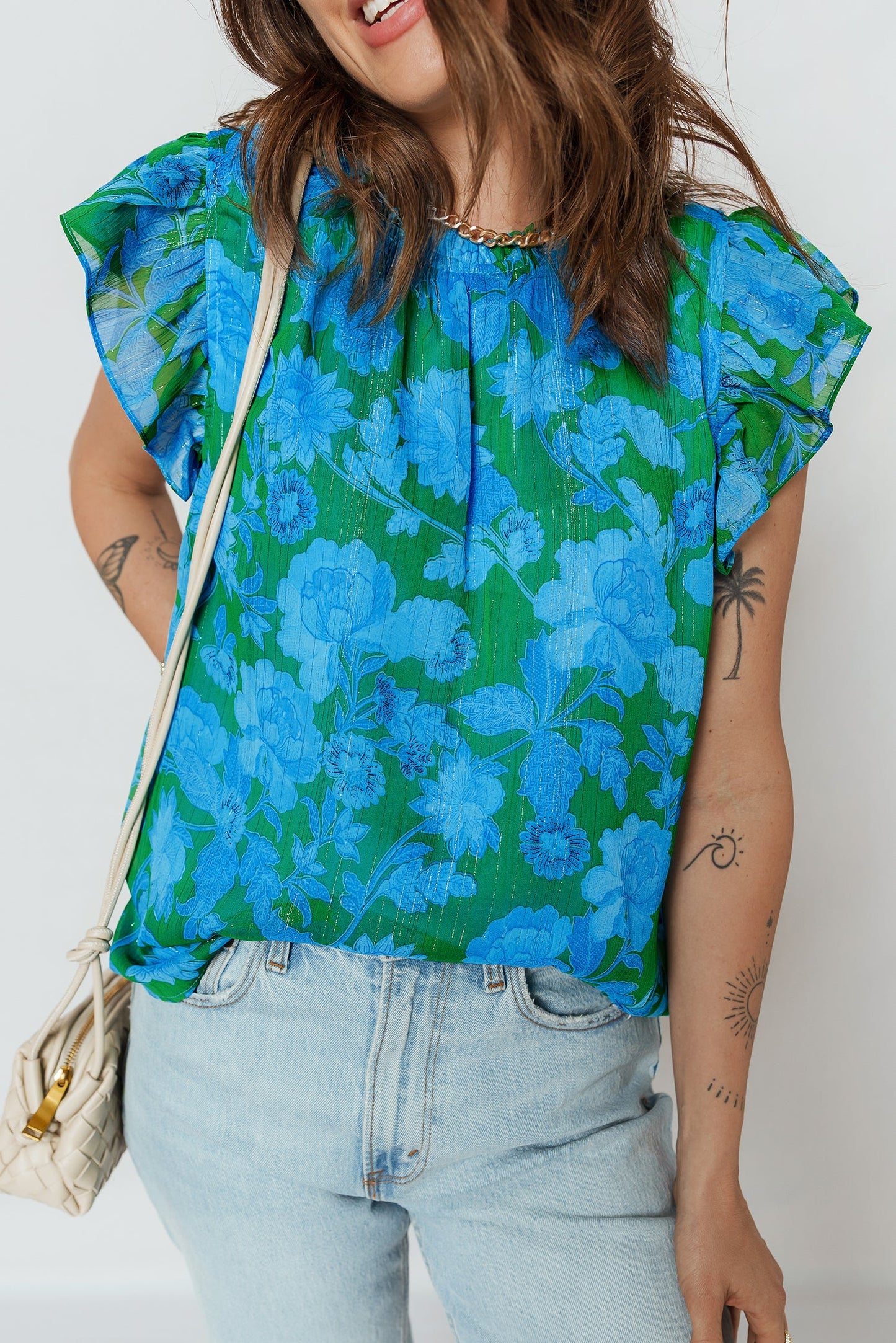 Floral Ruffled Sleeve Summer Blouse