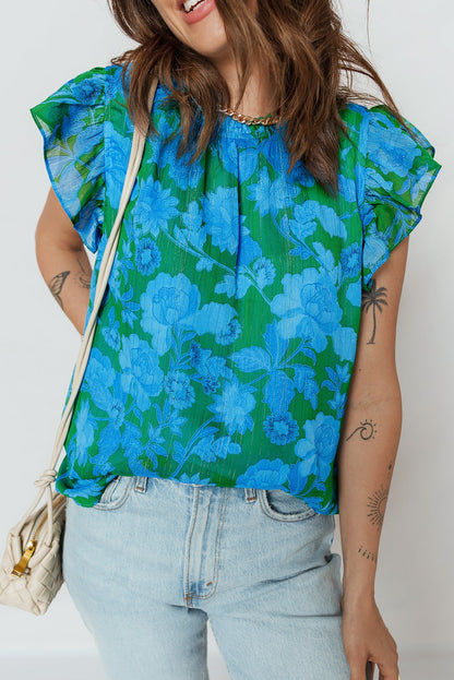 Floral Ruffled Sleeve Summer Blouse