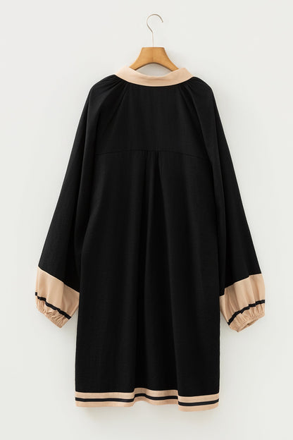 Plus Size Stripe Trim V-Neck Shift Dress