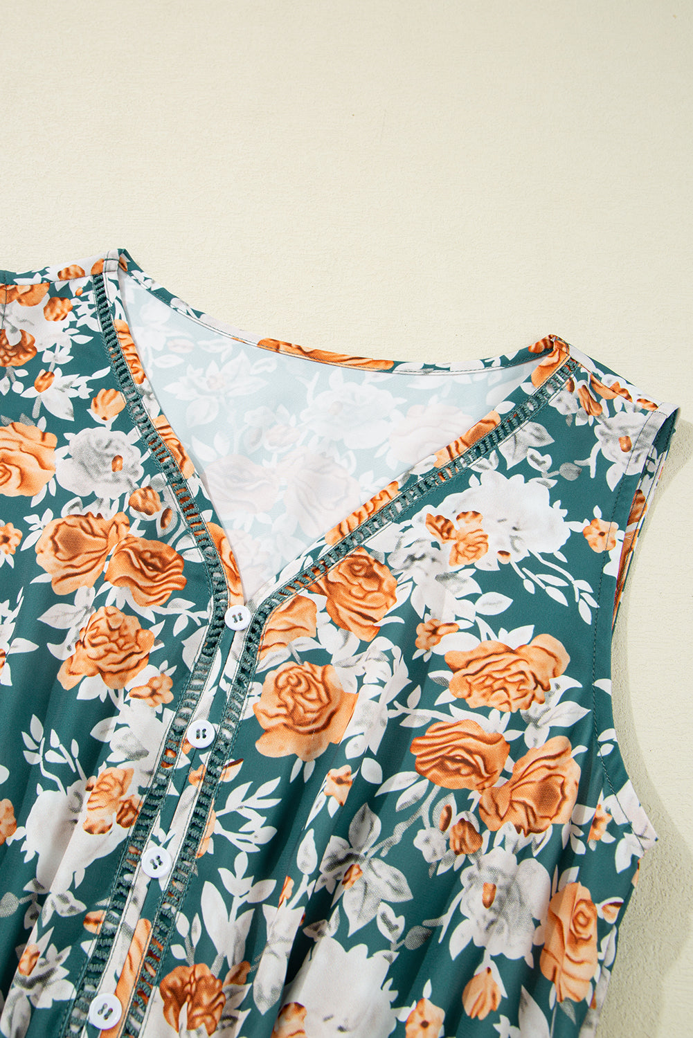 Floral Trim V-Neck Tie Waist Dress